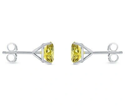 Pre-owned Shine Brite With A Diamond 2.50 Ct Round Cut Canary Earrings Studs Solid 18k White Gold Push Back Martini