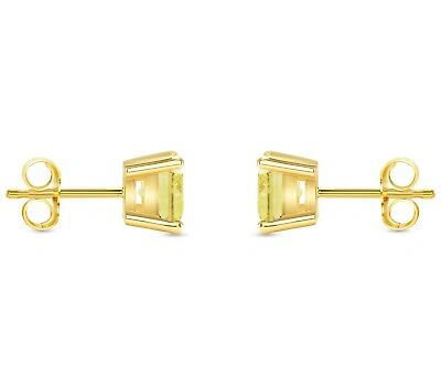 Pre-owned Shine Brite With A Diamond 2.25 Ct Princess Canary Earrings Studs Solid 14k Yellow Gold Push Back Basket