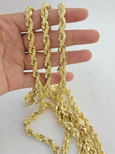 Pre-owned My Elite Jeweler Mens 10k Yellow Gold Rope Chain Necklace 8mm 18"-30" Inch Diamond Cut Solid 10k