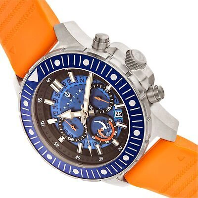 Pre-owned Nautis Caspian Chronograph Strap Watch W/date - Orange/blue