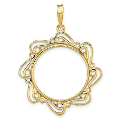 Pre-owned Accessories & Jewelry 14k Yellow Gold Curved Scroll Frame Coin Bezel Prong Mounting For Various Coins