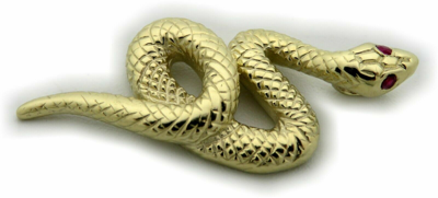 Pre-owned Geno Schmuck Pendant Snake Real Gold 585 Yellow Gold With Ruby 14 Carat Cobra Top Snake In Red