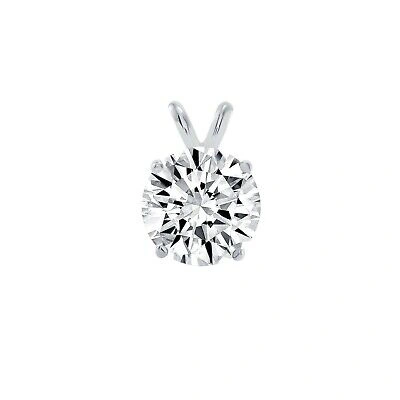 Pre-owned Shine Brite With A Diamond 3 Ct Created Diamond Round Real 18k White Gold Solitaire Pendant 18" Necklace In White/colorless