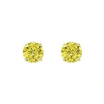Pre-owned Shine Brite With A Diamond 2.25 Ct Round Cut Canary Earrings Studs Solid 18k Yellow Gold Push Back Basket