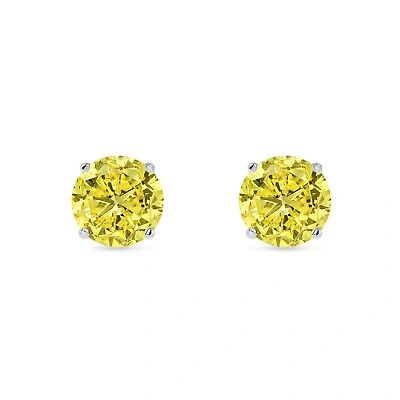 Pre-owned Shine Brite With A Diamond 4.50 Ct Round Cut Canary Earrings Studs Solid 18k White Gold Screw Back Basket