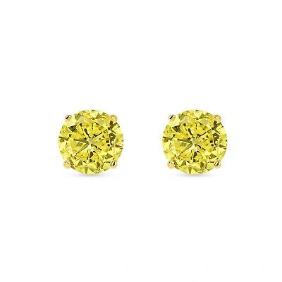 Pre-owned Shine Brite With A Diamond 5.50 Ct Round Cut Canary Earrings Studs Solid 14k Yellow Gold Screw Back Basket