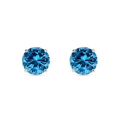 Pre-owned Shine Brite With A Diamond 5.50 Ct Round Cut Blue Earrings Studs Solid 18k White Gold Screw Back Basket