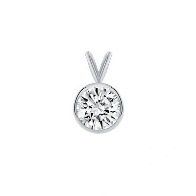 Pre-owned Shine Brite With A Diamond 2.75 Ct Round Cut Solid Real 14k White Gold Solitaire Bezel Pendant 18" Necklace In White/colorless