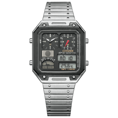 Pre-owned Citizen Collection Jg2126-69e Record Label Thermo Sensor Watch Ana-digi Temp