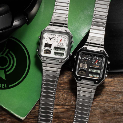 Pre-owned Citizen Collection Jg2126-69e Record Label Thermo Sensor Watch Ana-digi Temp