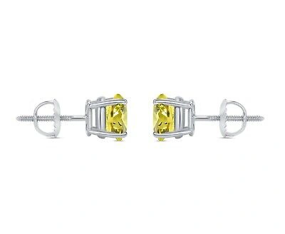Pre-owned Shine Brite With A Diamond 2.50 Ct Round Cut Canary Earrings Studs Solid 18k White Gold Screw Back Basket
