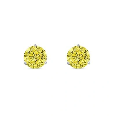 Pre-owned Shine Brite With A Diamond 3.50 Ct Round Cut Canary Earrings Studs Solid 18k White Gold Screw Back Martini