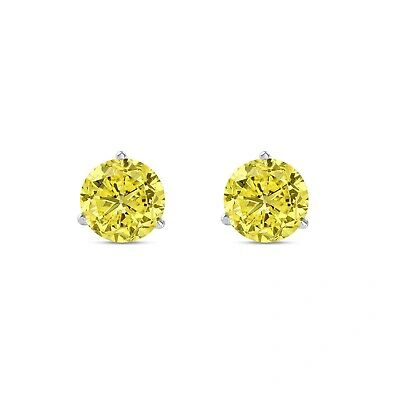 Pre-owned Shine Brite With A Diamond 4 Ct Round Canary Earrings Studs Solid Real 18k White Gold Screw Back Martini