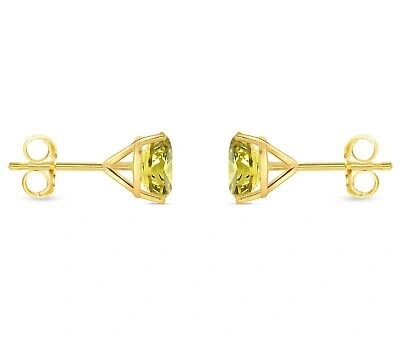 Pre-owned Shine Brite With A Diamond 2.50 Ct Round Cut Canary Earrings Studs Solid 18k Yellow Gold Push Back Martini