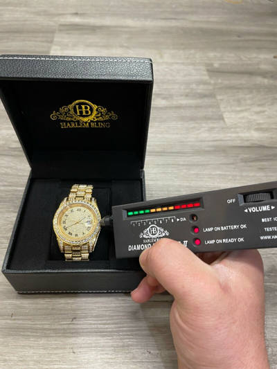 Pre-owned Hip Hop 15ct Moissanite Gold Mens Presidential Watch Iced  Out Pass Diamond Test