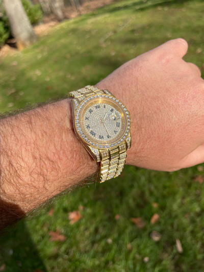 Pre-owned Hip Hop 15ct Moissanite Gold Mens Presidential Watch Iced  Out Pass Diamond Test