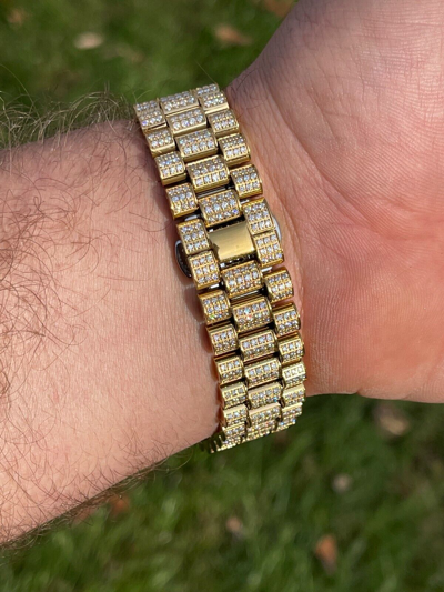 Pre-owned Hip Hop 15ct Moissanite Gold Mens Presidential Watch Iced  Out Pass Diamond Test