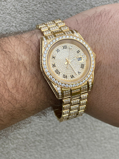 Pre-owned Hip Hop 15ct Moissanite Gold Mens Presidential Watch Iced  Out Pass Diamond Test