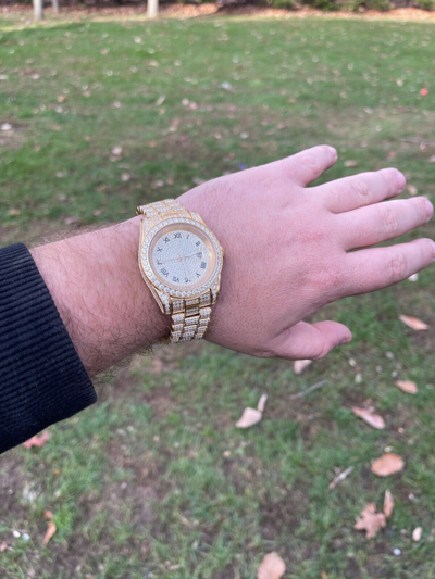 Pre-owned Hip Hop 15ct Moissanite Gold Mens Presidential Watch Iced  Out Pass Diamond Test