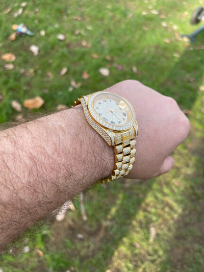 Pre-owned Hip Hop 15ct Moissanite Gold Mens Presidential Watch Iced  Out Pass Diamond Test