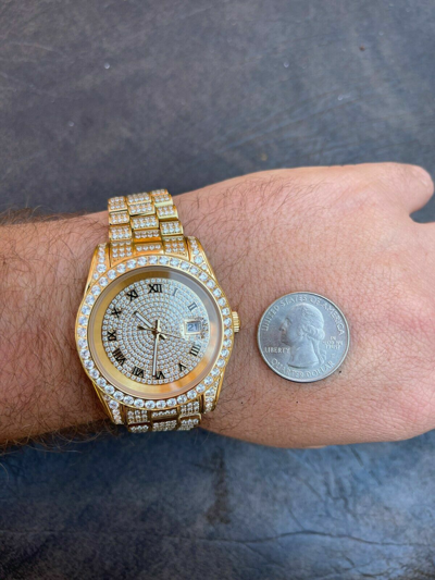 Pre-owned Hip Hop 15ct Moissanite Gold Mens Presidential Watch Iced  Out Pass Diamond Test