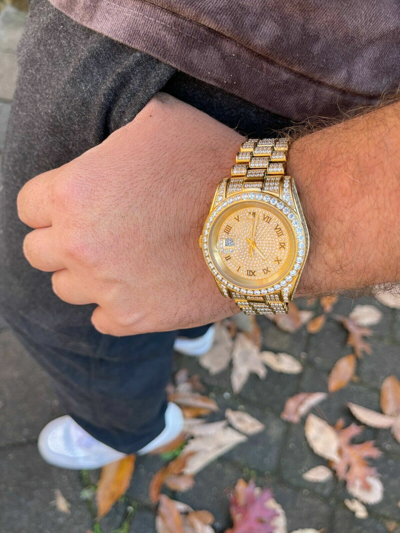 Pre-owned Hip Hop 15ct Moissanite Gold Mens Presidential Watch Iced  Out Pass Diamond Test