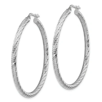 Pre-owned Accessories & Jewelry Italian 14k White Gold 3mm X 48mm Large Diamond Cut Swirling Hoop Earrings
