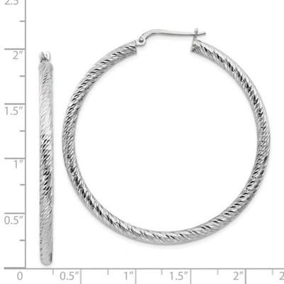 Pre-owned Accessories & Jewelry Italian 14k White Gold 3mm X 48mm Large Diamond Cut Swirling Hoop Earrings