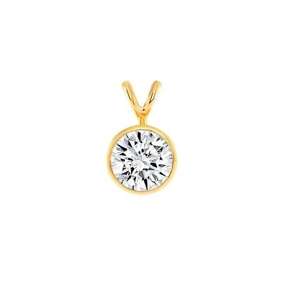 Pre-owned Shine Brite With A Diamond 2 Ct Round Cut Created Diamond Real 18k Yellow Gold Bezel Pendant 18" Necklace In White/colorless