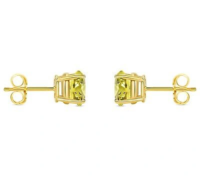Pre-owned Shine Brite With A Diamond 2.50 Ct Round Cut Canary Earrings Studs Solid 18k Yellow Gold Push Back Basket