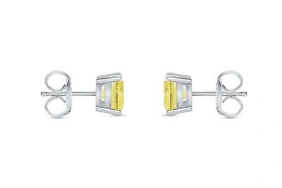 Pre-owned Shine Brite With A Diamond 4.5 Ct Princess Cut Canary Earrings Studs Solid 14k White Gold Push Back Basket