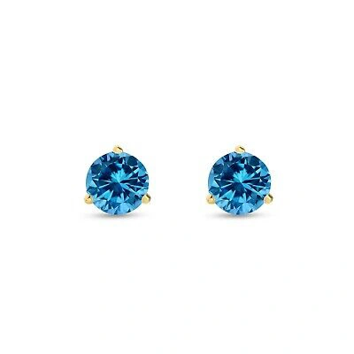 Pre-owned Shine Brite With A Diamond 1.50 Ct Round Cut Blue Earrings Studs Solid 18k Yellow Gold Screw Back Martini