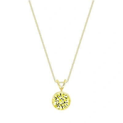 Pre-owned Shine Brite With A Diamond 1.75 Ct Round Cut Canary Solid Real 18k Yellow Gold Bezel Pendant 18" Necklace