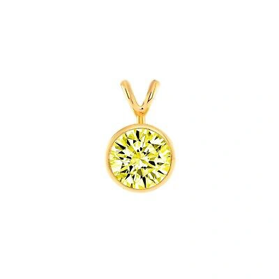 Pre-owned Shine Brite With A Diamond 1.75 Ct Round Cut Canary Solid Real 18k Yellow Gold Bezel Pendant 18" Necklace
