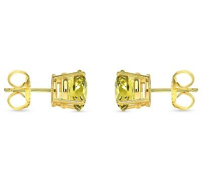 Pre-owned Shine Brite With A Diamond 5.50 Ct Round Cut Canary Earrings Studs Solid 18k Yellow Gold Push Back Basket