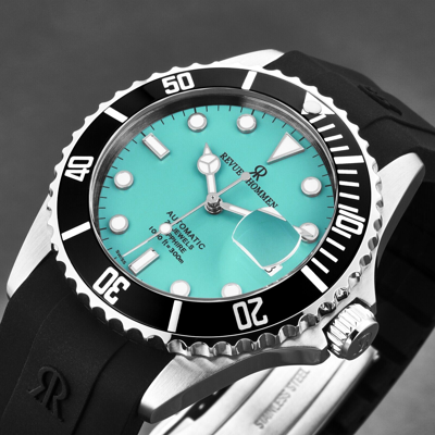 Pre-owned Revue Thommen 's Men's Diver Green Dial Rubber Strap Automatic Watch 17571.2831