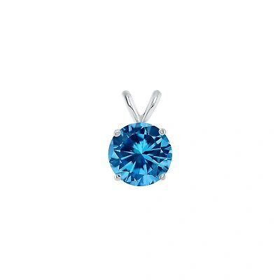 Pre-owned Shine Brite With A Diamond 2.25 Ct Round Cut Blue Solid Real 18k White Gold Solitaire Pendant 18" Necklace