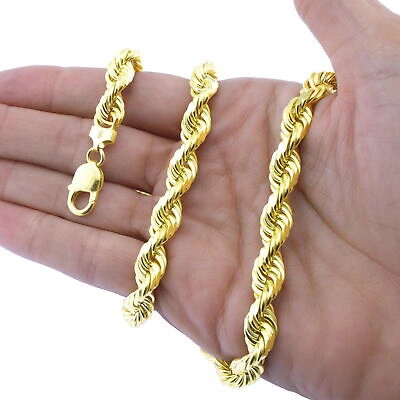 Pre-owned Nuragold 10k Yellow Gold 10mm Rope Diamond Cut Italian Chain Pendant Mens Necklace 30"