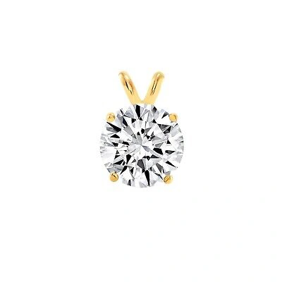 Pre-owned Shine Brite With A Diamond 3 Ct Round Real 18k Yellow Gold Created Diamond Solitaire Pendant Necklace 18" In White/colorless