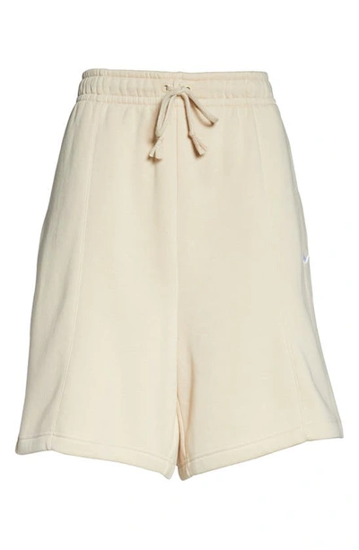 Shop Nike Sportswear Essential Fleece Shorts In Sanddrift/ White