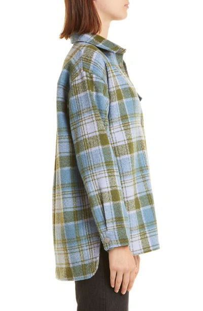 Shop Monrow Plaid Snap-up Shirt Jacket In Lilac Green Blue