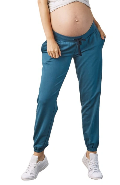 Shop Angel Maternity Cotton & Modal Maternity Joggers In Teal