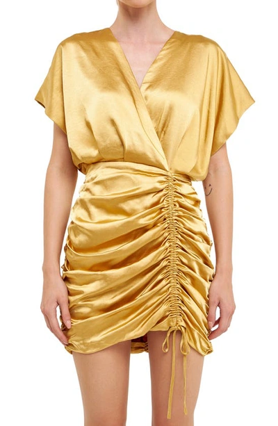 Endless Rose Ruched Satin Minidress In Gold