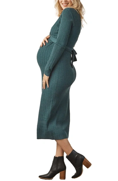 Shop Angel Maternity Knit Midi Maternity/nursing Dress In Teal