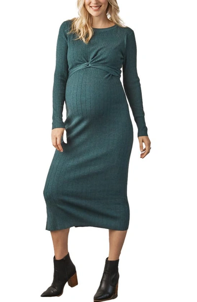 Shop Angel Maternity Knit Midi Maternity/nursing Dress In Teal