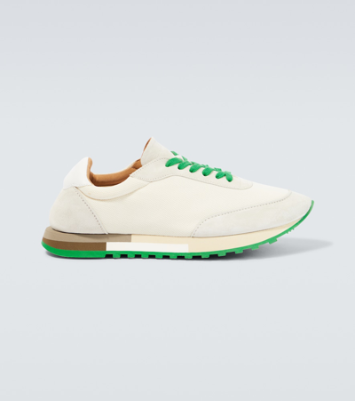 Shop The Row Owen Runner Mesh And Suede Sneakers In Ivory/green