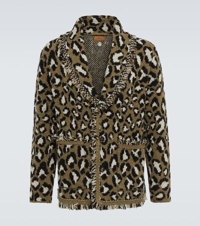 Shop Alanui Leopard Jacquard-knitted Cardigan In Military Green Mult