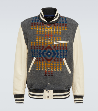 Shop Junya Watanabe X Pendleton Wool-blend Varsity Jacket In Gry/brn/beige X Ofwh