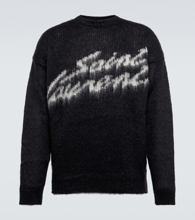Shop Saint Laurent Logo Mohair-blend Sweater In Noir/ Naturel