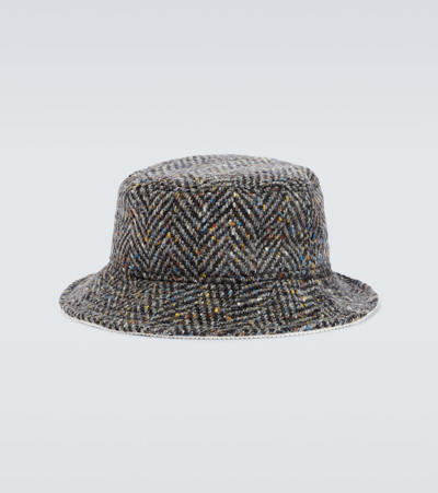 Marni Speckled Wool Logo Bucket Hat In Pigeon